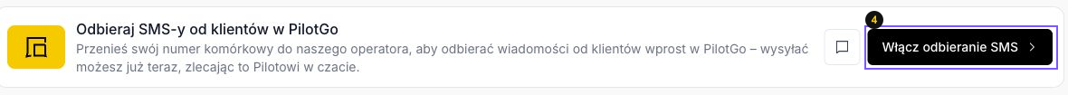 Komunikat o odbieraniu SMS w PilotGo i zaznaczony przycisk Włącz odbieranie SMS.